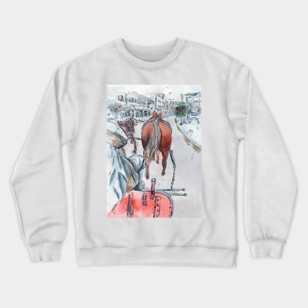 Mackinac Island Carriage Ride Watercolor Crewneck Sweatshirt by Jarrodjvandenberg